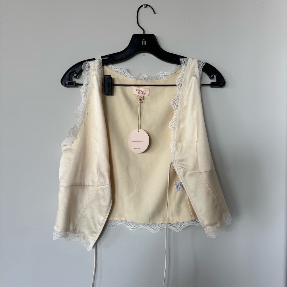 Camila Coelho Ivory Lace-Trim Tie-Front Camisole Top - Picture 2 of 4